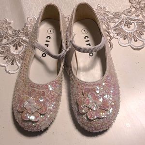 White Sparkle Sequin Girls Shoes Mary Jane Wedding Easter Princess Ballet Flats